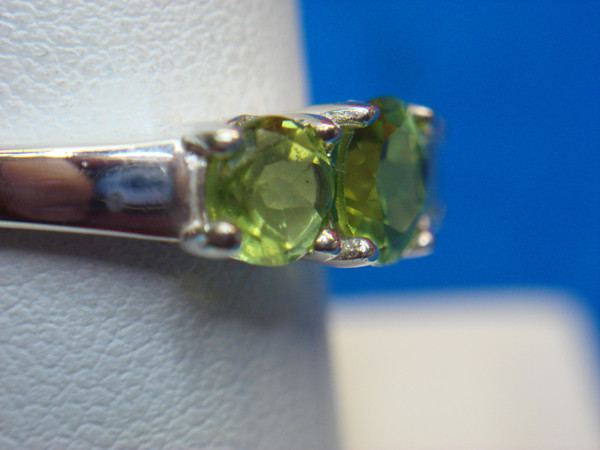 Sterling Silver 3 Stone Ring, Green Gemstones (Size 8) - Pre-Owned