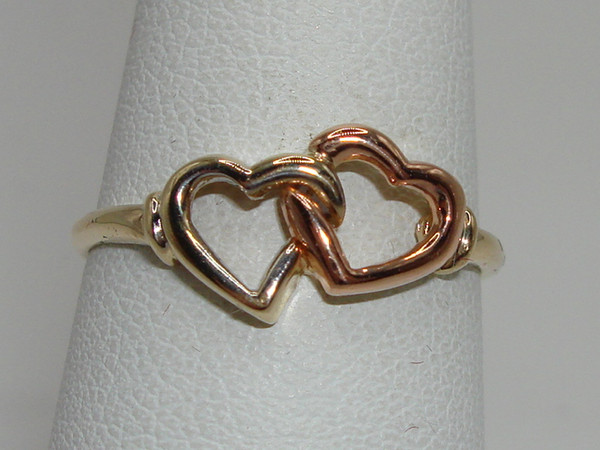 Vintage 10K Tri-Color Gold Hearts Ring by JCM (Size 7) -  Unique & Signed