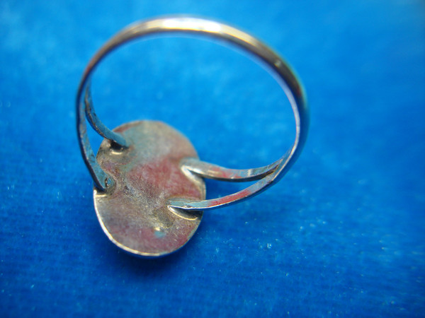 Vintage Native American Sterling Silver Turquoise & Coral Ring (Size 6 1/2)