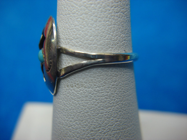 Vintage Native American Sterling Silver Turquoise & Coral Ring (Size 6 1/2)