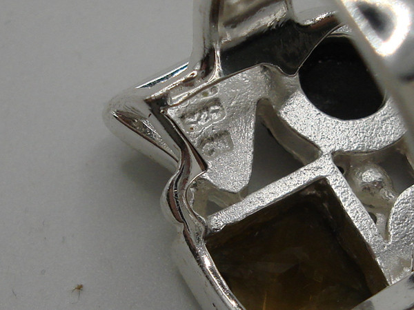 Vintage Sterling Silver Abalone, Smoky Quartz & Marcasite Modernist Ring (Size 9)