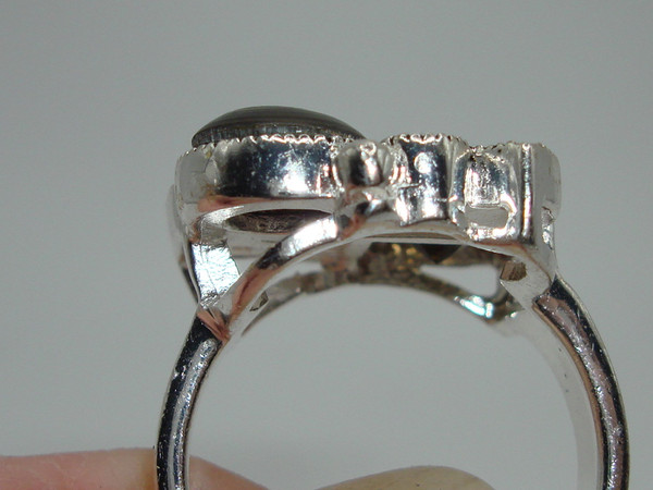 Vintage Sterling Silver Abalone, Smoky Quartz & Marcasite Modernist Ring (Size 9)