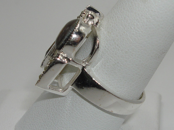 Vintage Sterling Silver Abalone, Smoky Quartz & Marcasite Modernist Ring (Size 9)