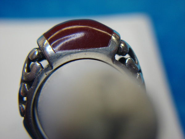 Sterling Silver Red Coral Ring - Size 6 1/2 - Vintage Design