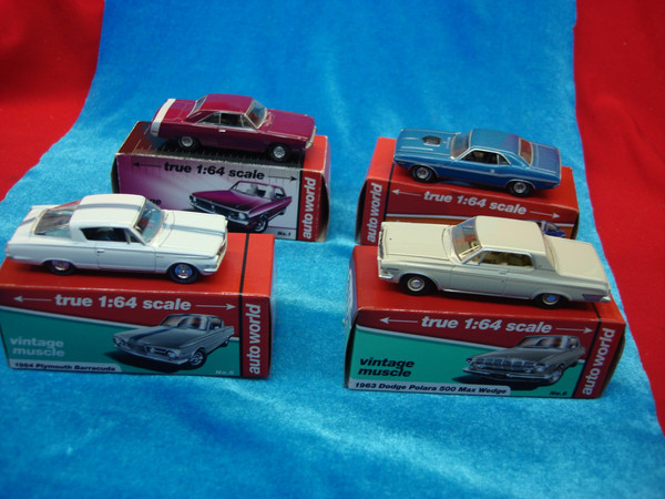 Vintage Mopar Diecast Collection (1960s-70s) - 4x Auto World Models w/ Boxes