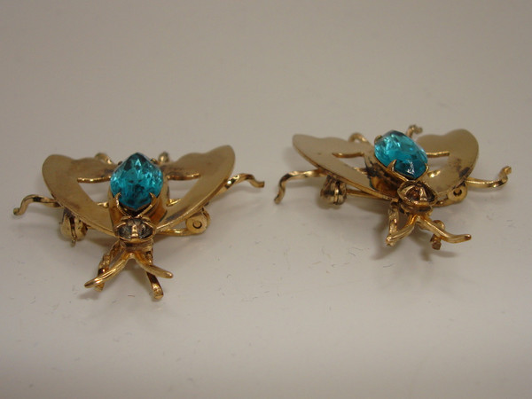 Vintage LINC Gold-Filled Rhinestone Bug Scatter Pins - Estate Find (Pair)