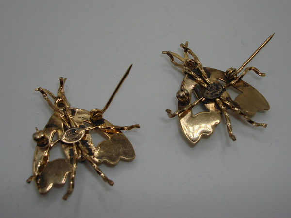Vintage LINC Gold-Filled Rhinestone Bug Scatter Pins - Estate Find (Pair)