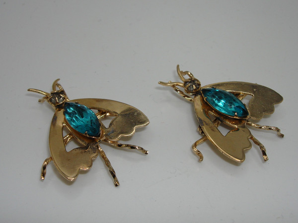 Vintage LINC Gold-Filled Rhinestone Bug Scatter Pins - Estate Find (Pair)