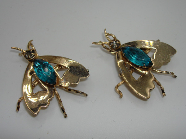 Vintage LINC Gold-Filled Rhinestone Bug Scatter Pins - Estate Find (Pair)