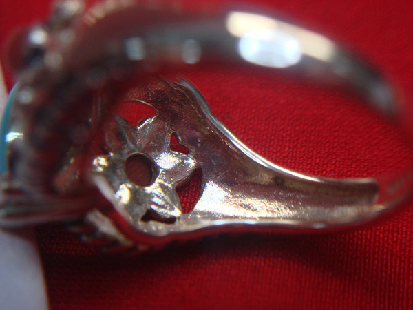 Vintage Sterling Silver Turquoise & Coral Ring, Size 6 - Unique Design
