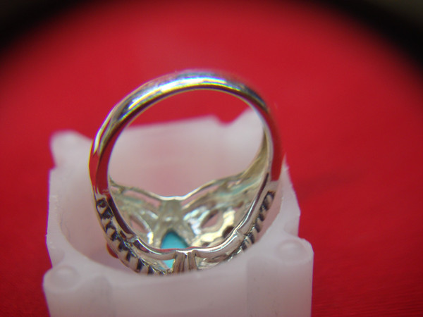 Vintage Sterling Silver Turquoise & Coral Ring, Size 6 - Unique Design