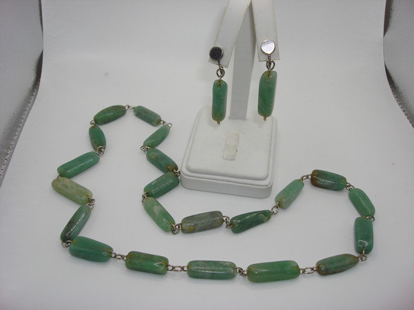 Vintage Jadeite Necklace & Earrings Set | Estate Find | Silver & Polished Jadeite