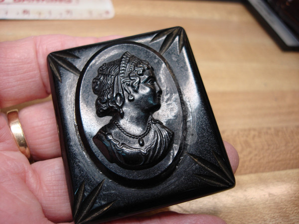 Antique Gutta Percha Cameo Brooch - Victorian Lady Portrait, Estate Find