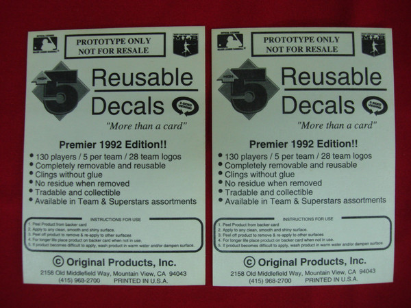 Vintage Rickey Henderson & Jose Canseco 1992 Oakland Athletics Reusable Decal Prototype Baseball Cards