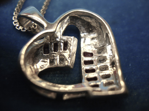 Sterling Silver Heart Necklace w/Red & Clear Stones - Pre-Owned