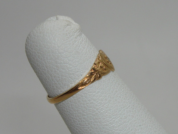 Vintage 1930s Art Nouveau Baby Ring, 10K Gold & Diamond Accent, Size 2
