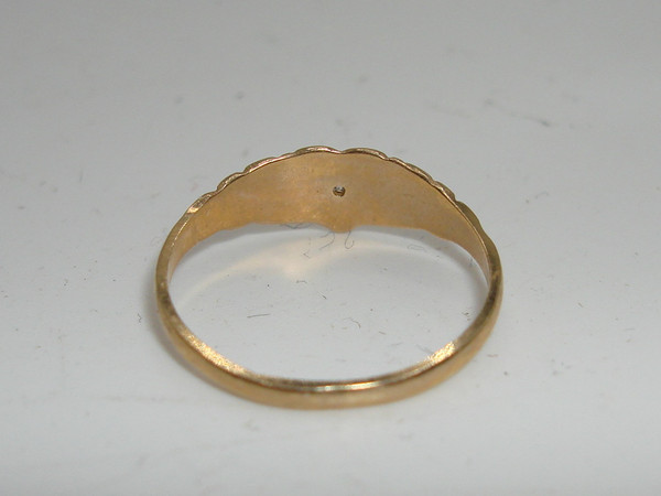 Vintage 1930s Art Nouveau Baby Ring, 10K Gold & Diamond Accent, Size 2