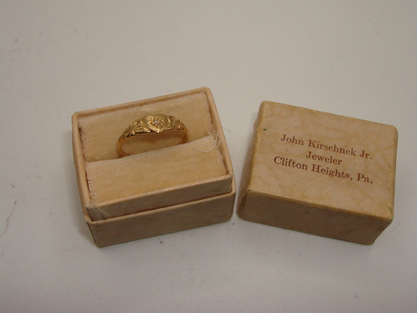 Vintage 1930s Art Nouveau Baby Ring, 10K Gold & Diamond Accent, Size 2