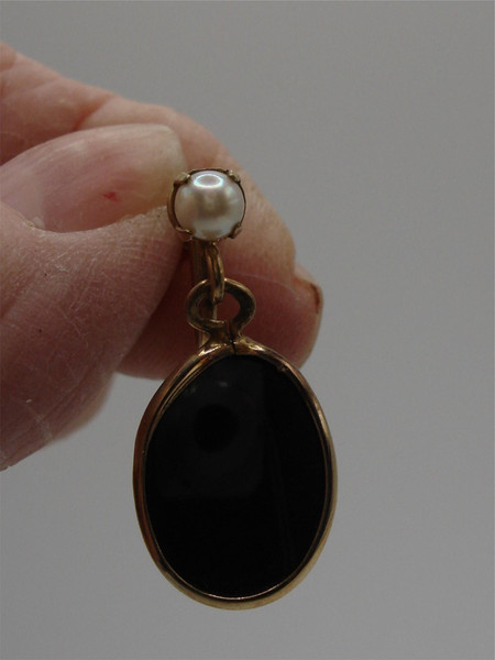 Vintage 1950s Karen Lynne Gold Filled Onyx & Pearl Jewelry Set - Bracelet, Necklace & Earrings