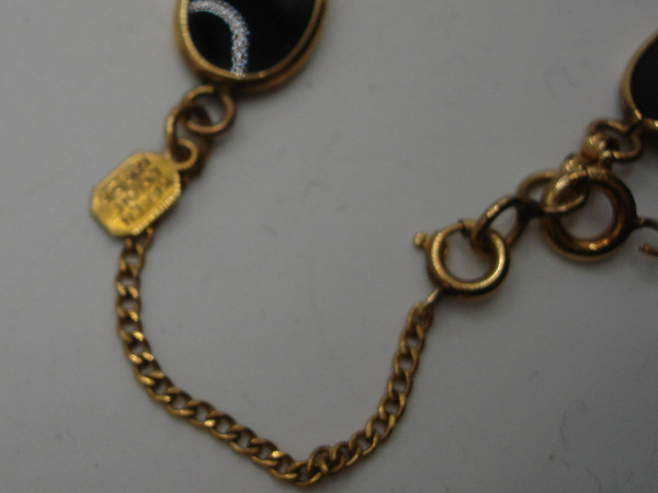 Vintage 1950s Karen Lynne Gold Filled Onyx & Pearl Jewelry Set - Bracelet, Necklace & Earrings