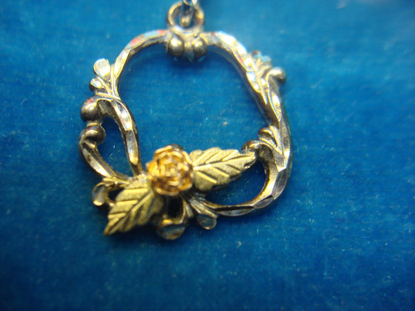 Sterling Silver & 12K Gold Floral Pendant/Charm - Tri-Color Design - Vintage