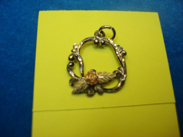 Sterling Silver & 12K Gold Floral Pendant/Charm - Tri-Color Design - Vintage