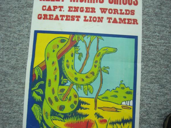 Vintage Kelly Morris Circus Poster - Captain Enger Lion Tamer & Snake 1952