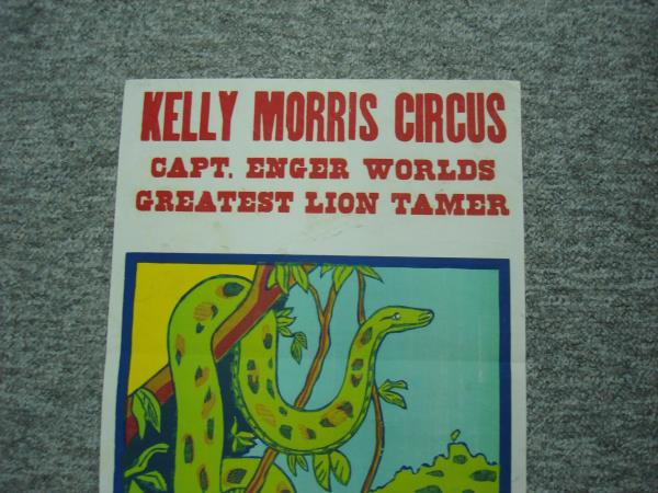 Vintage Kelly Morris Circus Poster - Captain Enger Lion Tamer & Snake 1952