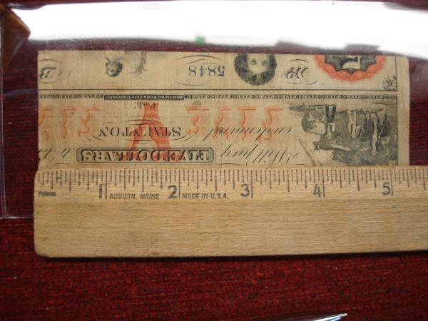 1862 Central Bank of Virginia $1 Note - Recycled $5 Bill, Excellent Display Condition