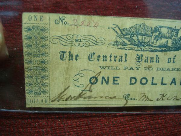 1862 Central Bank of Virginia $1 Note - Recycled $5 Bill, Excellent Display Condition