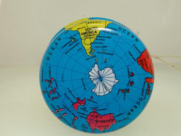 Vintage Lithographed World Map Metal Yo-Yo - Double Sided, Original Cord