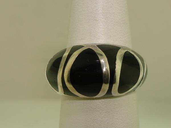 Vintage 1960s-70s Sterling Silver Dome Ring w/ Black Enamel & Artist Signature (Size 6)