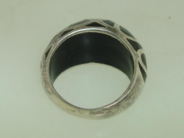 Vintage 1960s-70s Sterling Silver Dome Ring w/ Black Enamel & Artist Signature (Size 6)