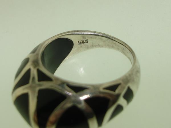 Vintage 1960s-70s Sterling Silver Dome Ring w/ Black Enamel & Artist Signature (Size 6)
