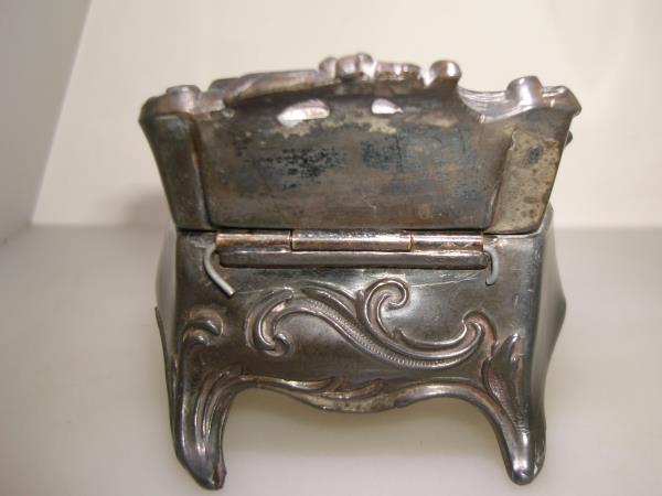 Antique Art Nouveau Trinket Box by Weilich Bros. - Silver & Pink Silk Lining