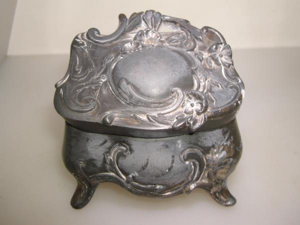 Antique Art Nouveau Trinket Box by Weilich Bros. - Silver & Pink Silk Lining