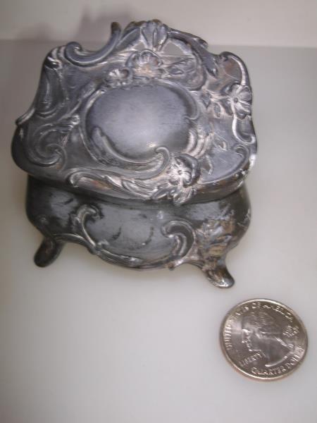 Antique Art Nouveau Trinket Box by Weilich Bros. - Silver & Pink Silk Lining