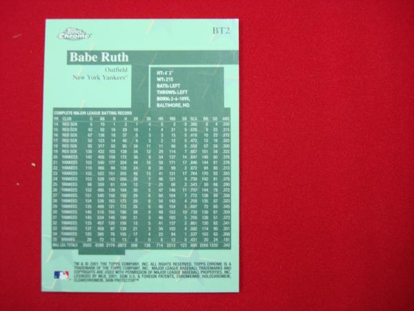 Vintage Babe Ruth Topps Chrome'Before There Was Topps' Insert #BT2 (Near Mint)