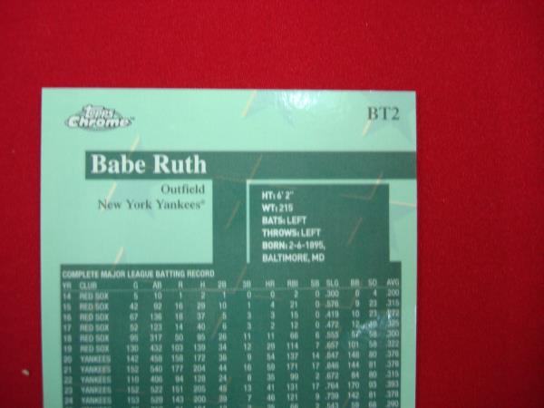 Vintage Babe Ruth Topps Chrome'Before There Was Topps' Insert #BT2 (Near Mint)
