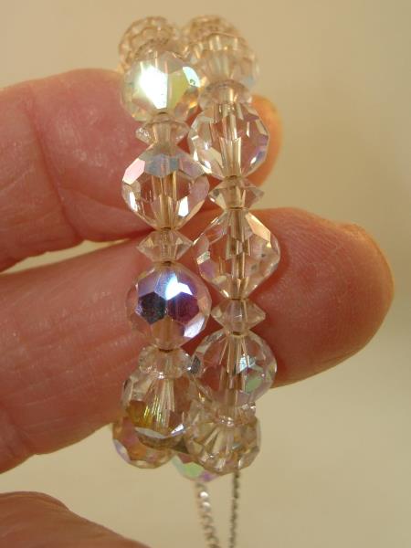 Vintage 1960s Aurora Borealis Crystal Bead Bracelet - Memory Wire, Iridescent Beads