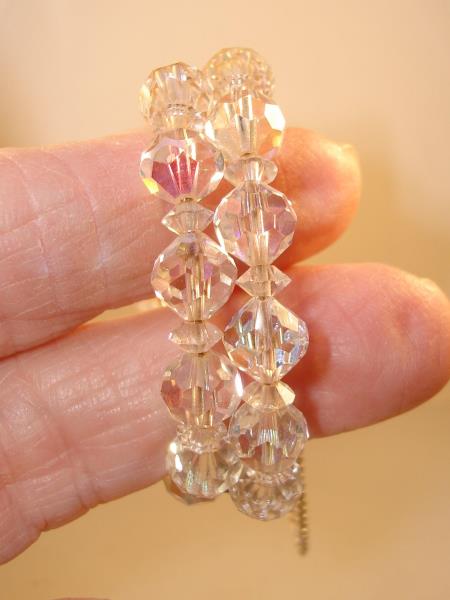 Vintage 1960s Aurora Borealis Crystal Bead Bracelet - Memory Wire, Iridescent Beads