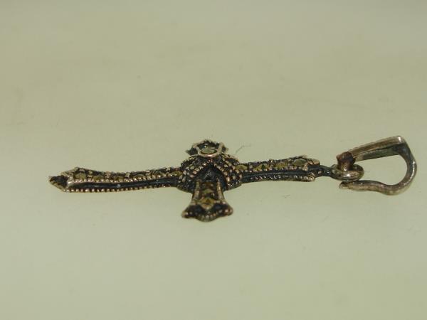 Vintage Japanned Sterling Silver & Marcasite Cross Pendant (925)