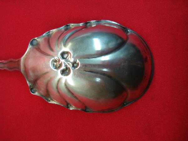 Antique Manchester Mfg. Co. Sterling Silver Lily Pattern Berry Spoon - Monogrammed'H'