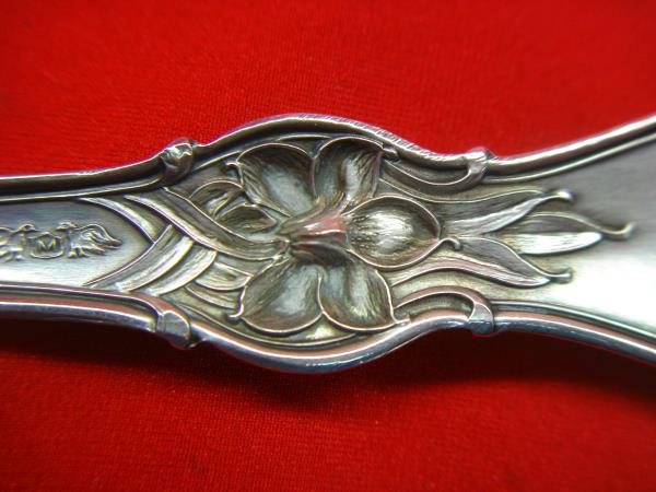 Antique Manchester Mfg. Co. Sterling Silver Lily Pattern Berry Spoon - Monogrammed'H'