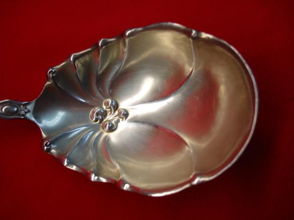 Antique Manchester Mfg. Co. Sterling Silver Lily Pattern Berry Spoon - Monogrammed'H'
