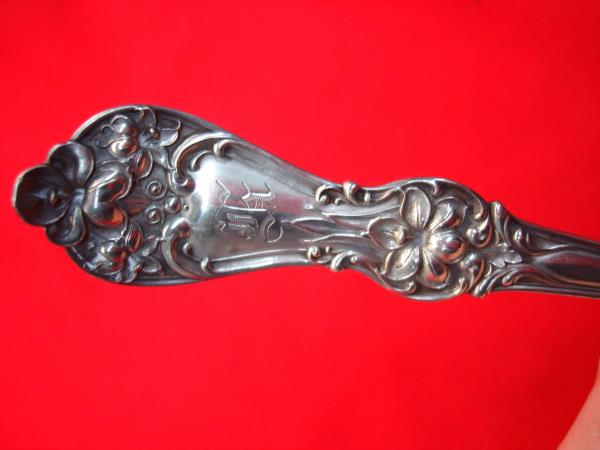 Antique Manchester Mfg. Co. Sterling Silver Lily Pattern Berry Spoon - Monogrammed'H'