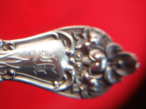 Antique Manchester Mfg. Co. Sterling Silver Lily Pattern Berry Spoon - Monogrammed'H'