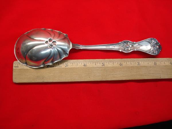 Antique Manchester Mfg. Co. Sterling Silver Lily Pattern Berry Spoon - Monogrammed'H'