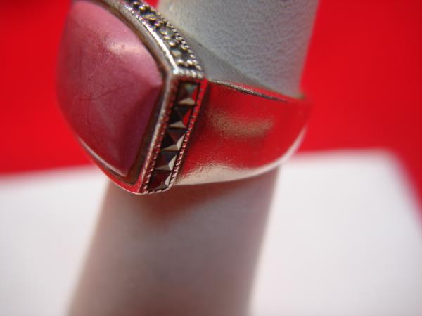 Vintage Sterling Silver Ring with Pink Stone & Marcasites (Size 7)