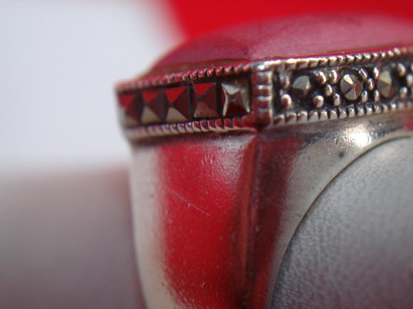 Vintage Sterling Silver Ring with Pink Stone & Marcasites (Size 7)